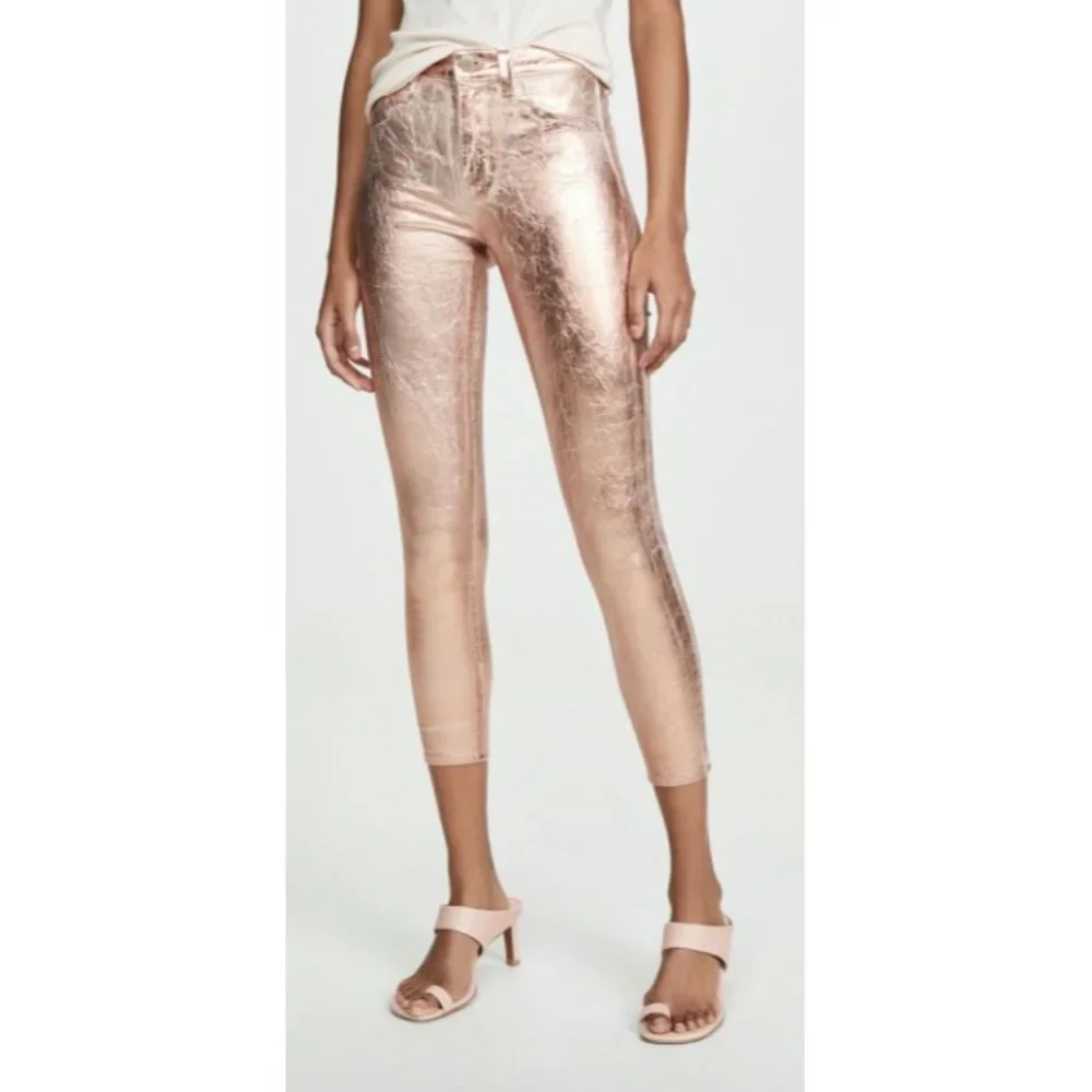 L'Agence Margot Light Rose Gold Foil High Rise Skinny Jeans Women's Size 25 - Picture 3 of 12